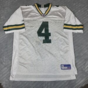 NFL REEBOK-GREEN BAY PACKERS-FAVRE #4 SZ XL MENS JERSEY- WHITE-‎ EXCELLENT USED